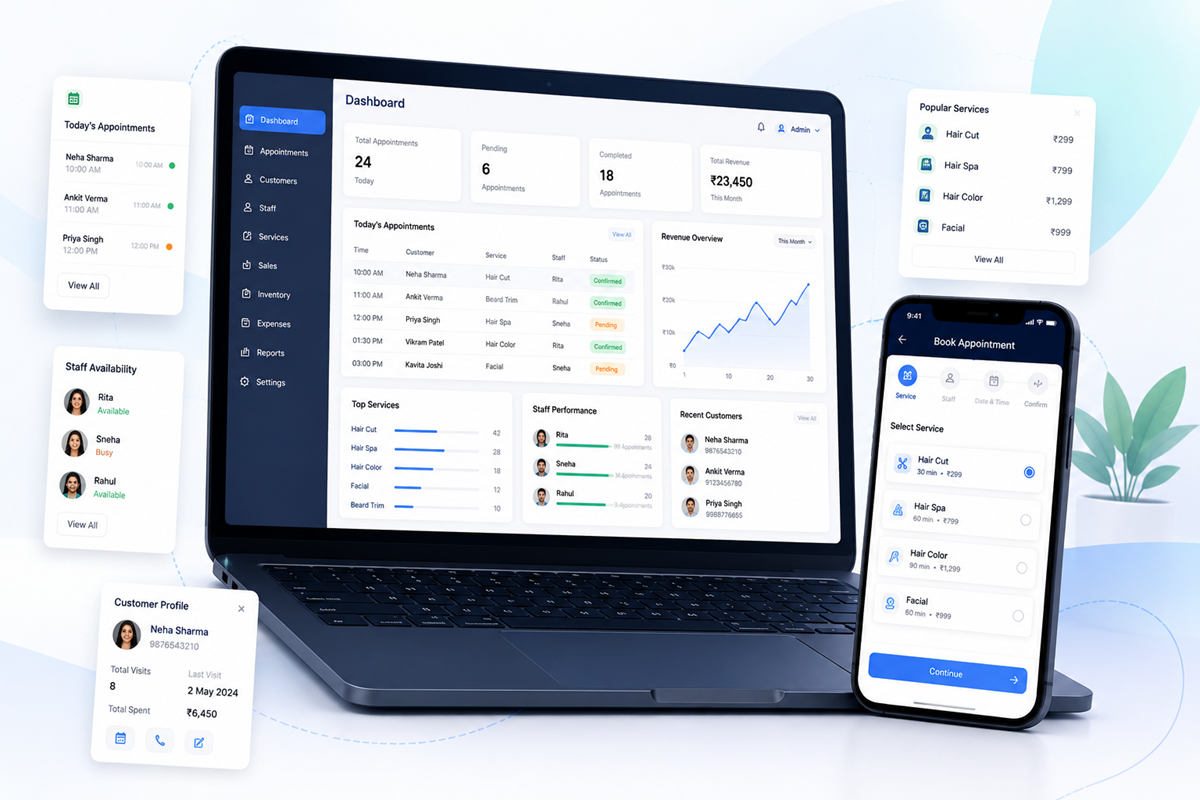 AvaSalon salon management system dashboard